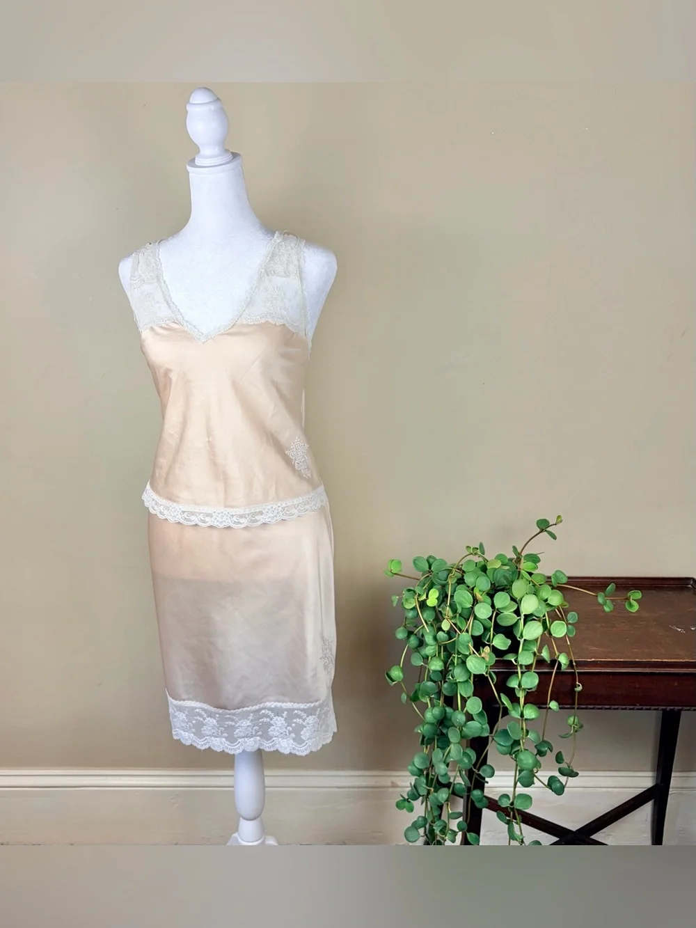 VTG 80s Christian Dior Monogramed Lingerie set size S/M Lace Camisole and Slip